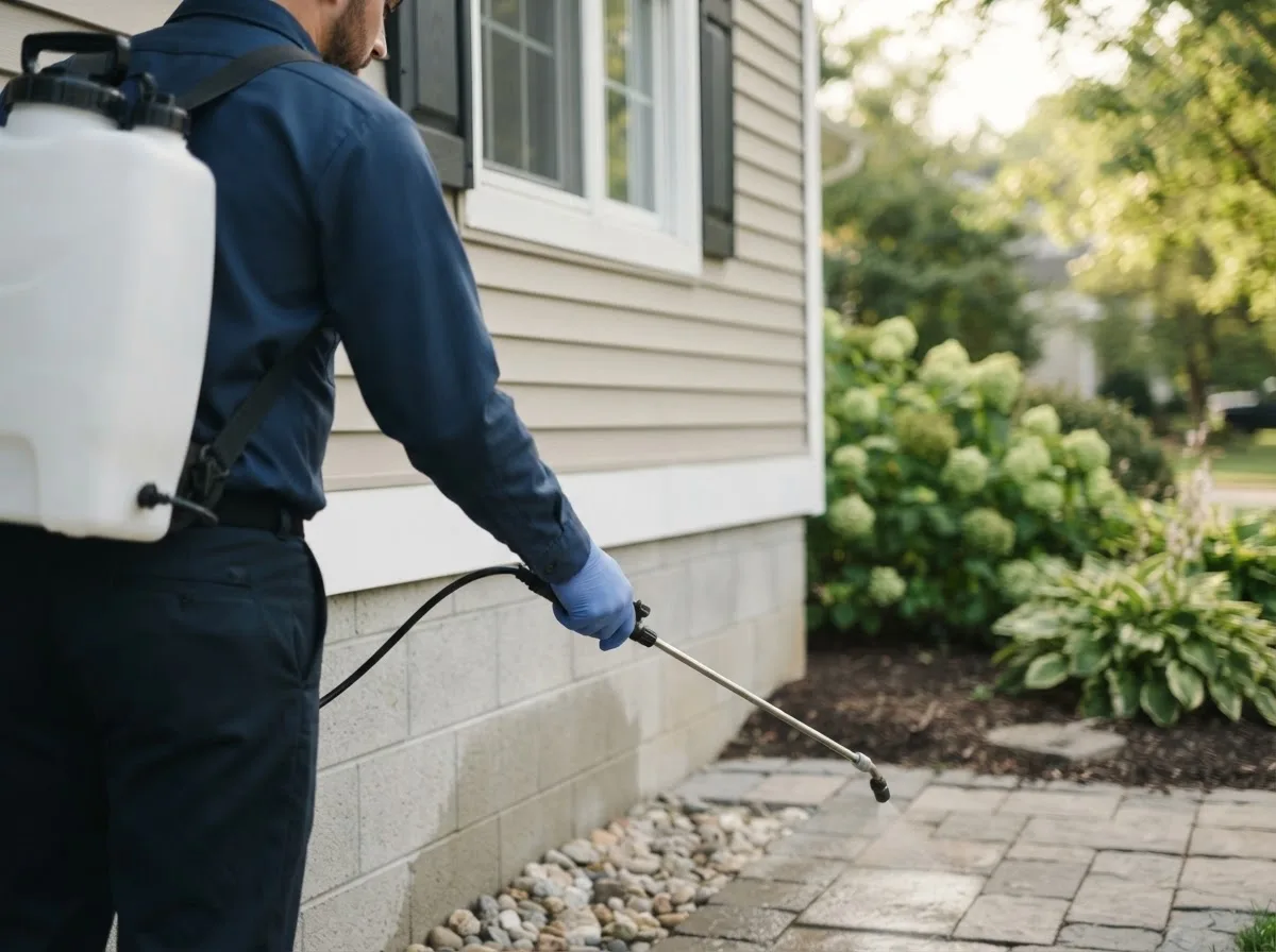 Pest control technician inspecting a home in North Matewan, WV
